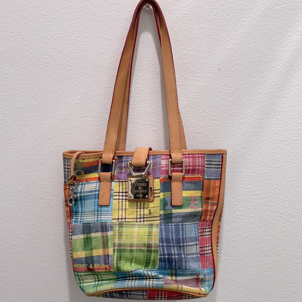 Dooney and Bourke tote bag mini in a patch like pattern. Multi colored.